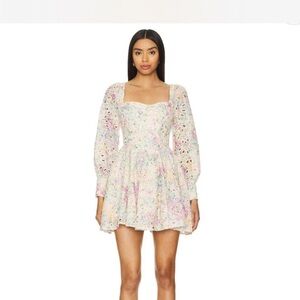 Bardot Cream Eyelet Mini Dress with Pink Floral Accents